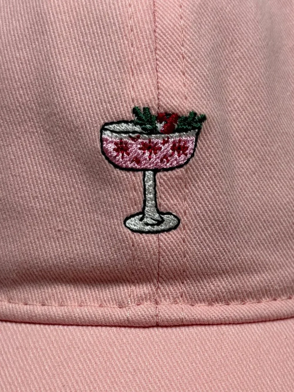 Frasier Sterling Martini Embroidered Baseball Cap Hat Pink Dad Hat Coquette Chic